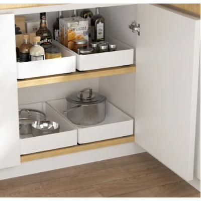 Set 3 sertare cu glisiere autoadezive soft close extragere totala sina cu extensie 3 dimensiuni alb