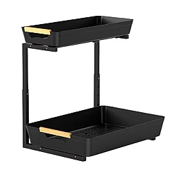 Organizator pentru bucatarie sau baie cu 2 rafturi retractabile inaltime ajustabila