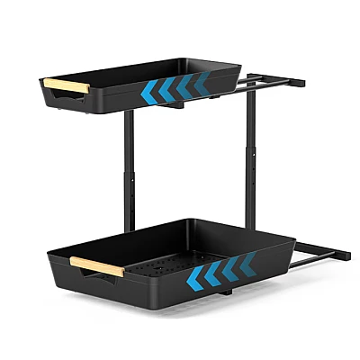 Organizator pentru bucatarie sau baie cu 2 rafturi retractabile inaltime ajustabila Organizator pentru bucatarie sau baie cu 2 rafturi retractabile inaltime ajustabila
