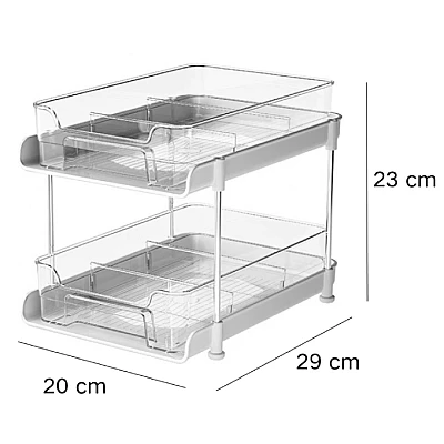 Suport cu 2 rafturi retractabile 2 nivele si 6 compartimente de depozitare Suport cu 2 rafturi retractabile 2 nivele si 6 compartimente de depozitare