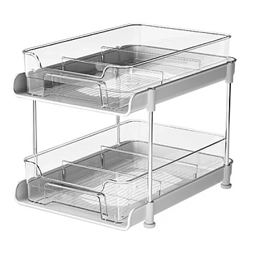 Suport cu 2 rafturi retractabile 2 nivele si 6 compartimente de depozitare Suport cu 2 rafturi retractabile 2 nivele si 6 compartimente de depozitare