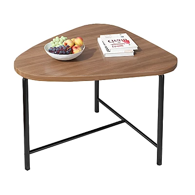 Masuta triunghiulara pentru cafea blat MDF cadru metalic 64 x 52 x 51 cm natur cu negru Masuta triunghiulara pentru cafea blat MDF cadru metalic 64 x 52 x 51 cm natur cu negru