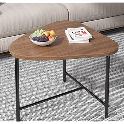 Masuta triunghiulara pentru cafea blat MDF cadru metalic 64 x 52 x 51 cm natur cu negru Masuta triunghiulara pentru cafea blat MDF cadru metalic 64 x 52 x 51 cm natur cu negru