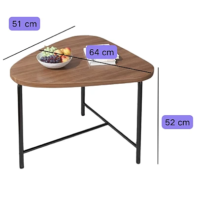 Masuta triunghiulara pentru cafea blat MDF cadru metalic 64 x 52 x 51 cm natur cu negru Masuta triunghiulara pentru cafea blat MDF cadru metalic 64 x 52 x 51 cm natur cu negru