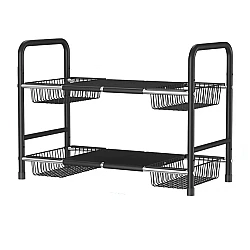 Raft metalic pentru depozitare sub chiuveta extensibil 55 85 cm 4 cosuri