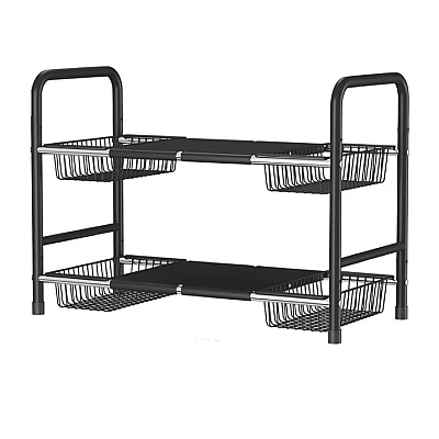 Raft metalic pentru depozitare sub chiuveta extensibil 55 85 cm 4 cosuri Raft metalic pentru depozitare sub chiuveta extensibil 55 85 cm 4 cosuri