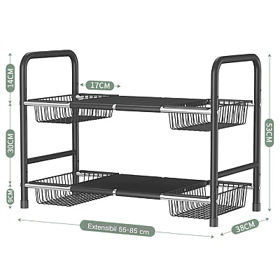 Raft metalic pentru depozitare sub chiuveta extensibil 55 85 cm 4 cosuri Raft metalic pentru depozitare sub chiuveta extensibil 55 85 cm 4 cosuri