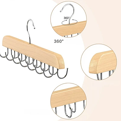 Umeras din lemn si otel cu 14 carlige rotative pentru curele 37 cm x 14 cm Umeras din lemn si otel cu 14 carlige rotative pentru curele 37 cm x 14 cm