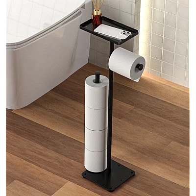 Suport metalic pentru hartia igienica cu polita pentru accesorii 2 spatii de stocare hartie igienica Suport metalic pentru hartia igienica cu polita pentru accesorii 2 spatii de stocare hartie igienica
