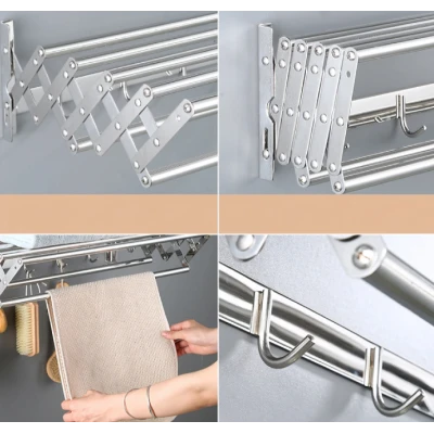Suport pliabil pentru prosoape inox 7 bare 5 carlige