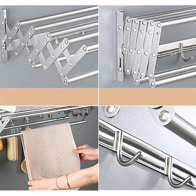 Suport pliabil pentru prosoape inox 7 bare 5 carlige Suport pliabil pentru prosoape inox 7 bare 5 carlige