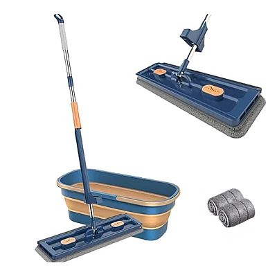 Set Mop cap rotativ si galeata pliabila Albastru / Galben Set Mop cap rotativ si galeata pliabila Albastru / Galben