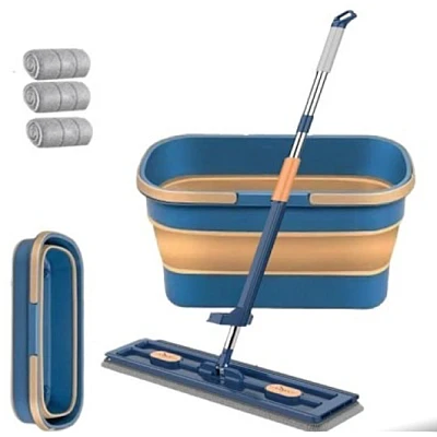 Set Mop cap rotativ si galeata pliabila Albastru / Galben Set Mop cap rotativ si galeata pliabila Albastru / Galben