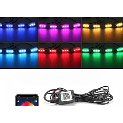Kit lumini auto cu LED RGB 12V 6 capete grila masca control prin aplicatie telefon diverse jocuri de lumini sau lumina continua Kit lumini auto cu LED RGB 12V 6 capete grila masca control prin aplicatie telefon diverse jocuri de lumini sau lumina continua