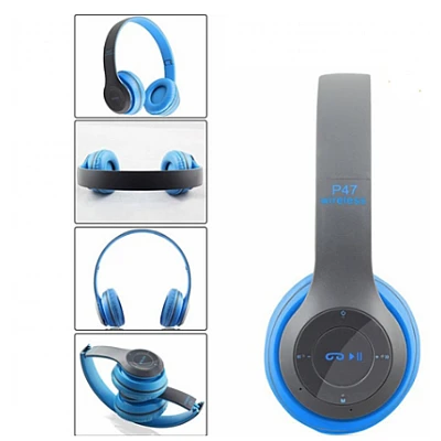 Casti wireless P47 Albastru wireless cu Bluetooth si microfon Casti wireless P47 Albastru wireless cu Bluetooth si microfon