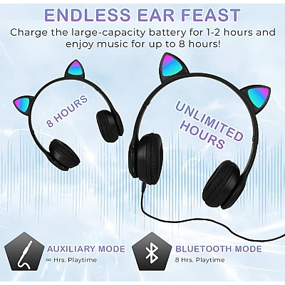 Casti Wireless copii urechi pisica P47M bluetooth handsFree hifi bass stereo LED Casti Wireless copii urechi pisica P47M bluetooth handsFree hifi bass stereo LED