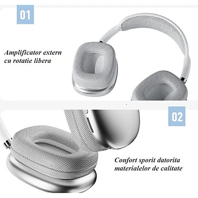 Casti audio P9 Pro Max Wireless Bluetooth sunet 3D difuzor HiFi
