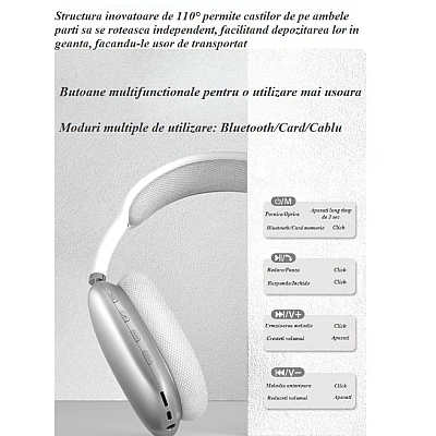 Casti audio P9 Pro Max Wireless Bluetooth sunet 3D difuzor HiFi