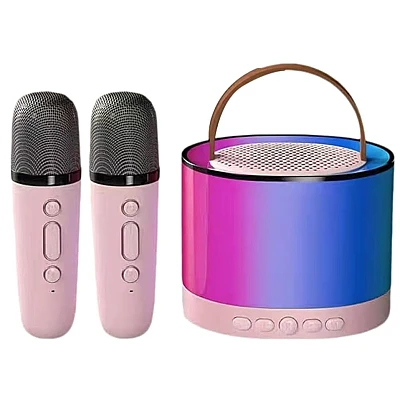 Boxa rotunda de karaoke portabila cu 2 microfoane wireless player muzical CH Boxa rotunda de karaoke portabila cu 2 microfoane wireless player muzical CH