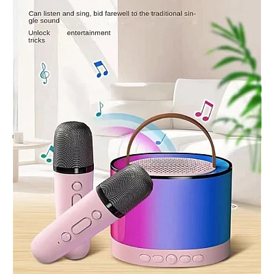 Boxa rotunda de karaoke portabila cu 2 microfoane wireless player muzical CH Boxa rotunda de karaoke portabila cu 2 microfoane wireless player muzical CH