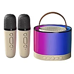 Boxa rotunda de karaoke portabila cu 2 microfoane wireless player muzical CH