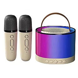 Boxa rotunda de karaoke portabila cu 2 microfoane wireless player muzical CH