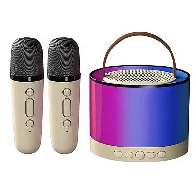 Boxa rotunda de karaoke portabila cu 2 microfoane wireless player muzical CH Boxa rotunda de karaoke portabila cu 2 microfoane wireless player muzical CH