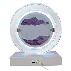 Lampa decorativa pentru birou cu LED multicolor tip tablou cu nisip miscator 3D clepsidra rotativa