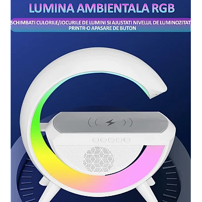 Boxa multifunctionala G500 3 in 1 lampa LED RGB smart bluetooth incarcator telefon wireless lumina RGB Boxa multifunctionala G500 3 in 1 lampa LED RGB smart bluetooth incarcator telefon wireless lumina RGB