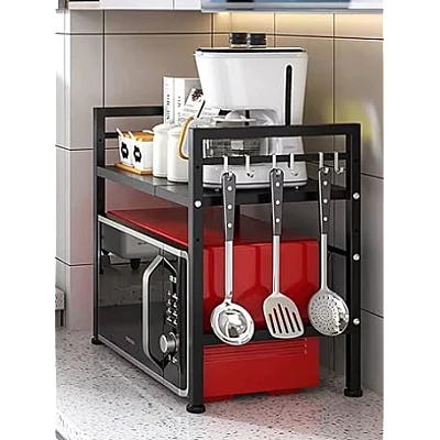 Raft metalic cuptor cu microunde etajera ajustabila Metal 4 Carlige