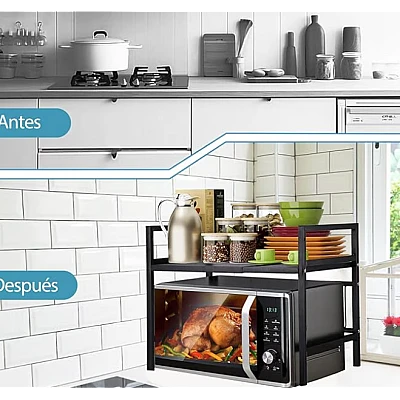 Raft metalic cuptor cu microunde etajera ajustabila Metal 4 Carlige