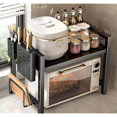 Raft metalic cuptor cu microunde etajera ajustabila Metal 4 Carlige