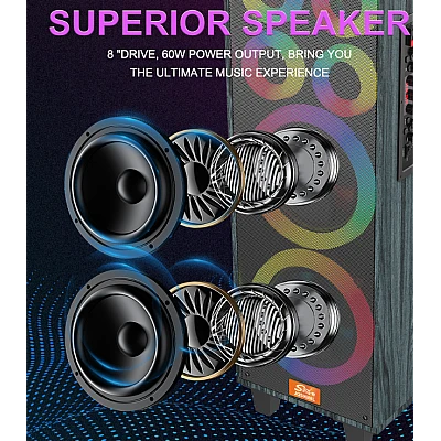 Boxa karaoke JQS 9088L de 8 x 2 inch 18000W cu led multicolor