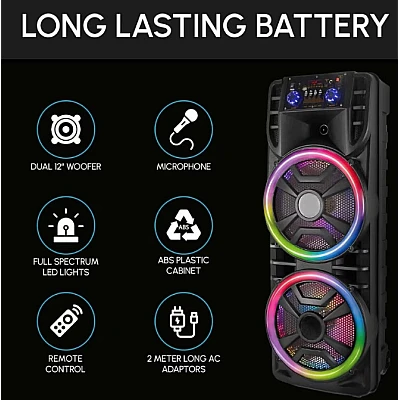Boxa portabila ZQS 12203 2 Difuzoare x 12 Inch Bluetooth 80W PMPO Subwoofer Super Bass Microfon Telecomanda Boxa portabila ZQS 12203 2 Difuzoare x 12 Inch Bluetooth 80W PMPO Subwoofer Super Bass Microfon Telecomanda
