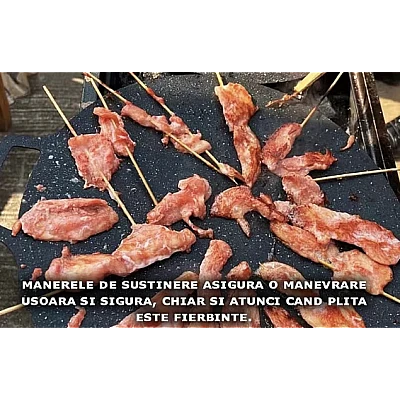 Plita Japoneza rotunda cu manere placa grill antiaderenta diametrul 28 cm