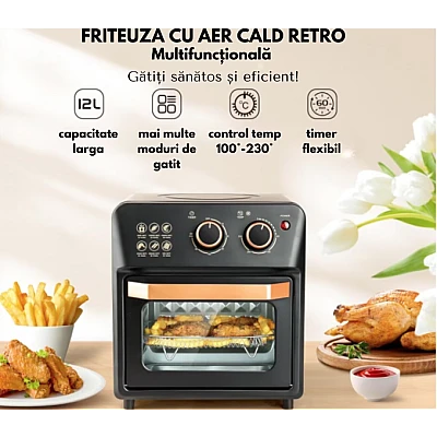 Friteuza cu aer cald retro (cuptor electric) cu prajitor de paine cuptor cu convectie de 12 l pentru casa Friteuza cu aer cald retro (cuptor electric) cu prajitor de paine cuptor cu convectie de 12 l pentru casa