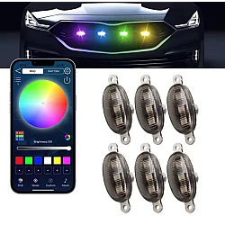 Kit 6 lumini ambientale auto pentru grila RGB 12V cu aplicatie Kit 6 lumini ambientale auto pentru grila RGB 12V cu aplicatie