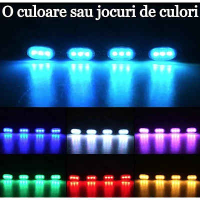 Kit 6 lumini ambientale auto pentru grila RGB 12V cu aplicatie Kit 6 lumini ambientale auto pentru grila RGB 12V cu aplicatie