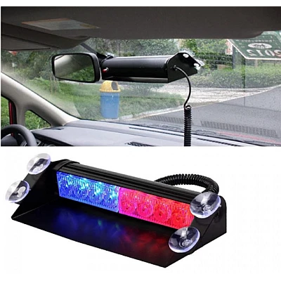 Stroboscop led auto 8 LED parbriz cob rosu albastru