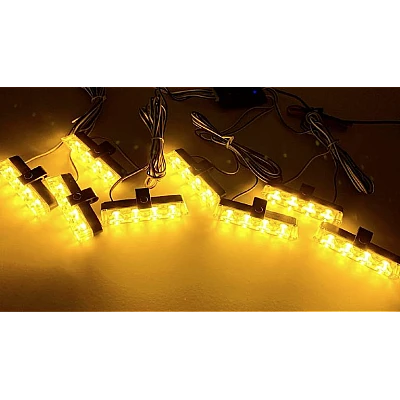 Set 8 lumini stroboscop galbene 4 LED grila telecomanda 7 functii 12V