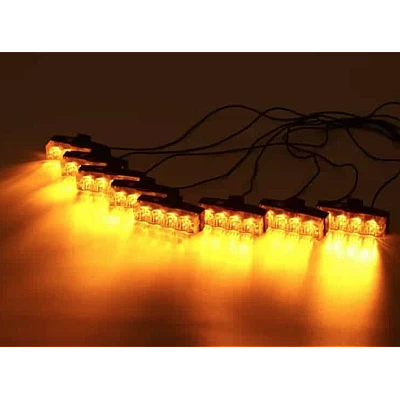 Set 8 lumini stroboscop galbene 4 LED grila telecomanda 7 functii 12V