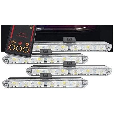 Set 8 lumini stroboscop galbene 6 LED grila telecomanda 12V Set 8 lumini stroboscop galbene 6 LED grila telecomanda 12V