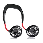 Mini ventilator portabil dublu pentru gat cu acumulator si 3 trepte de viteza ROSU/NEGRU OFF