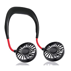 Mini ventilator portabil dublu pentru gat cu acumulator si 3 trepte de viteza ROSU/NEGRU OFF