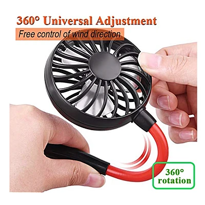 Mini ventilator portabil dublu pentru gat cu acumulator si 3 trepte de viteza ROSU/NEGRU OFF