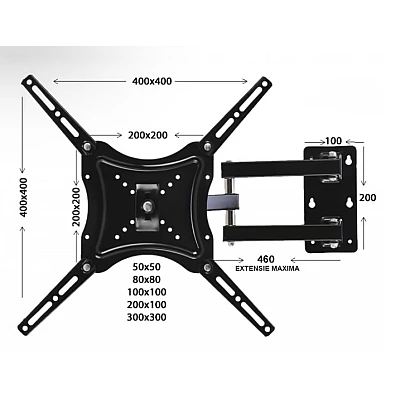 Suport TV de perete HDL 117B 2 cu doua brate reglabil 14 55 Inch maxim 50 Kg