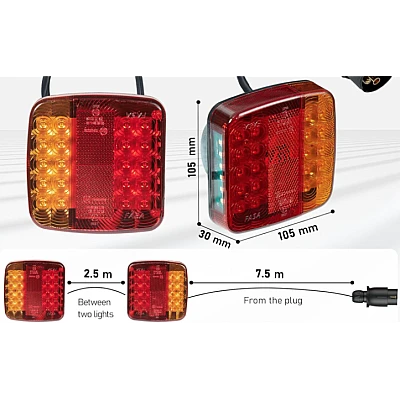 Set 2 lampi spate LED magnetice pentru remorca 12V cu cablu