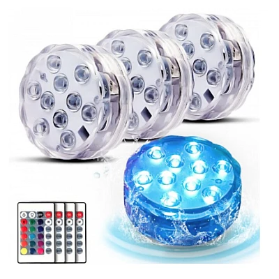 Set 4 lampi LED RGB cu telecomanda rezistente la apa BA Set 4 lampi LED RGB cu telecomanda rezistente la apa BA