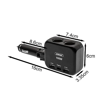 Priza auto Andowl Q CA50 putere 100W 3.1A cu porturi 2xUSB Priza auto Andowl Q CA50 putere 100W 3.1A cu porturi 2xUSB