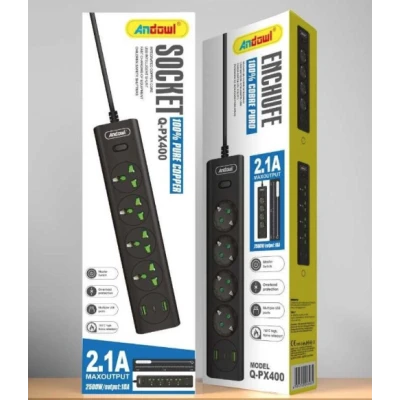 Prelungitor Electric cu 4 prize 2 USB Tip A 1 USB Tip C si intrerupator Q PX400 Prelungitor Electric cu 4 prize 2 USB Tip A 1 USB Tip C si intrerupator Q PX400